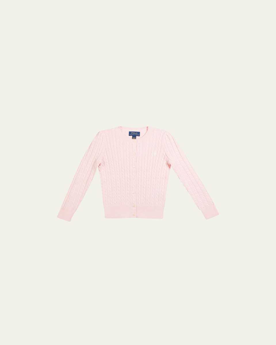 Girl's Cable-Knit Cotton Ribbed Cardigan, Size 2-6X